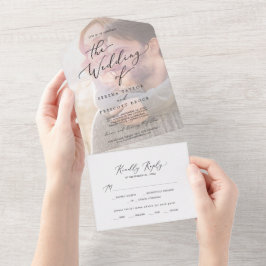 Delikate Schwarze Kalligraphie | Hochzeit von Foto All In One Einladung