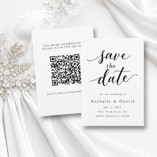 Delikate Script Black and White QR Code Hochzeit Save The Date