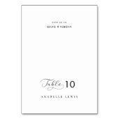 Delikate Script Wedding Platzkarte mit Gast Name Tischnummer (Vorderseite)