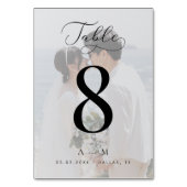 Delikate Script White Fade Foto Monogram Wedding Tischnummer (Rückseite)