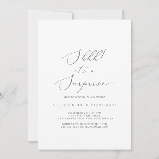 Delikate Silberkalligrafie ist ein überraschendes  Einladung (Vorderseite)