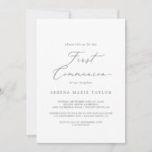 Delikate Silberkalligraphie Erste Kommune Einladung (Vorderseite)