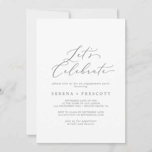 Delikate Silberkalligraphie Feiern Einladung (Vorderseite)