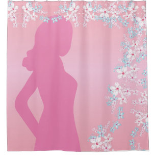 Delikate Silhouette Braut und Blume auf rosa Duschvorhang