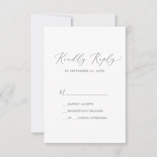 Delikate Silver Calligraphy Simple RSVP Card (Vorderseite)