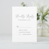 Delikate Silver Calligraphy Simple RSVP Card Karte (Stehend Vorderseite)