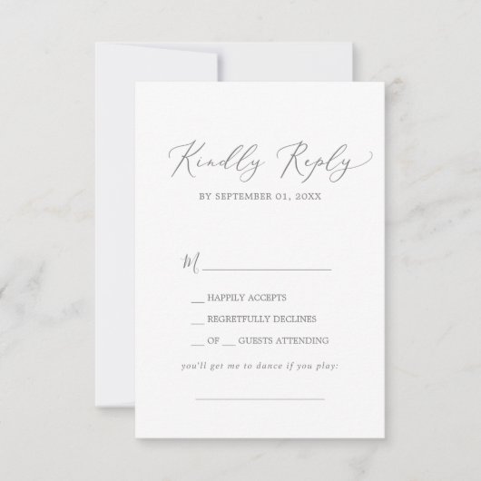Delikate Silver Calligraphy Song Request RSVP Card (Vorderseite)