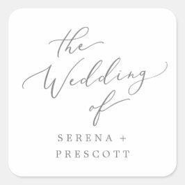 Delikate Silver Calligraphy Wedding Umschlag Aufkl Quadratischer Aufkleber