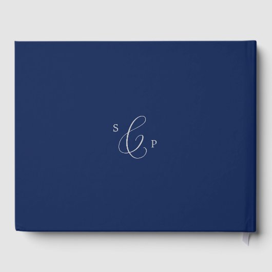 Delikate Silver Gray and Navy Monogram Wedding Gästebuch (Rückseite)