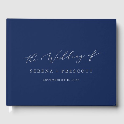 Delikate Silver Gray and Navy Monogram Wedding Gästebuch (Vorderseite)