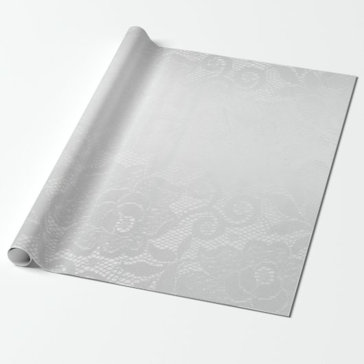 Delikate Silver Grey White Roses Lace Geschenkpapier (Ungerollt)