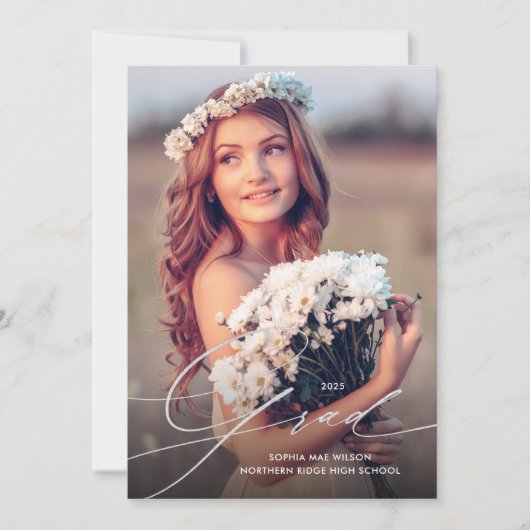 Delikate Silver Script 1-Foto Graduation Party Einladung (Vorderseite)