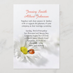 Delikate Spring Daisy Ladybug Wedding Einladung