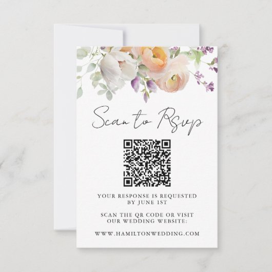 Delikate Spring Floral Wedding QR Code RSVP Karte (Vorderseite)