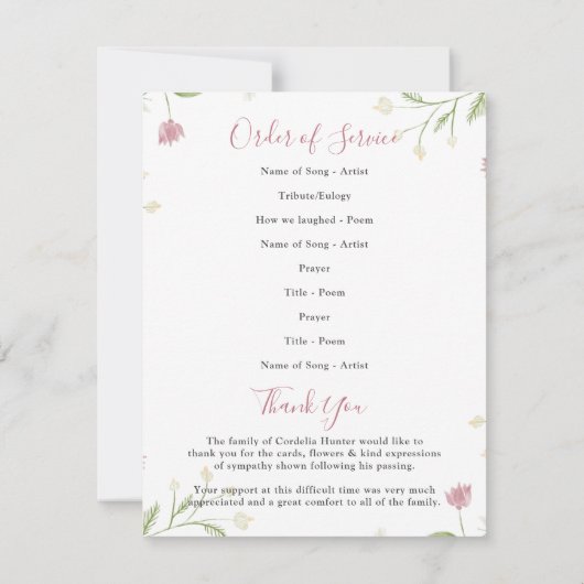 Delikate Spring Florals | Beerdigungsauftrag (Rückseite)