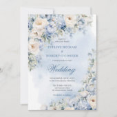 Delikate staubblaue und weiße Blume bei Hochzeit Einladung (Vorderseite)