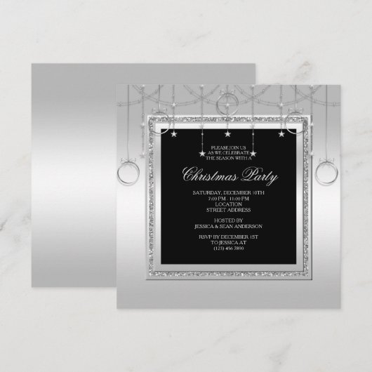 Delikate Sterne & Rings Weihnachtsfest Party Einladung (Vorne/Hinten)
