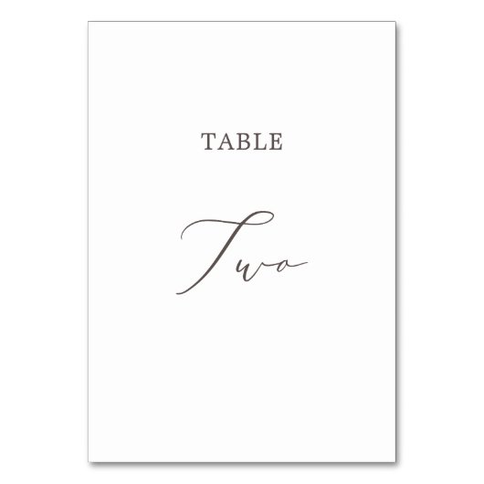 Delikate Taupe Calligraphie Tabelle Zwei Tischnumm Tischnummer (Rückseite)