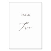 Delikate Taupe Calligraphie Tabelle Zwei Tischnumm Tischnummer (Vorderseite)
