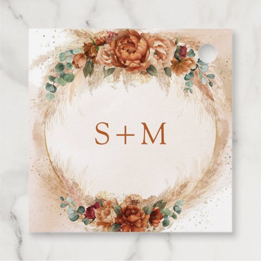 Delikate Terracotta burgundy Salbeibloral Initiale Geschenkanhänger (Rückseite)