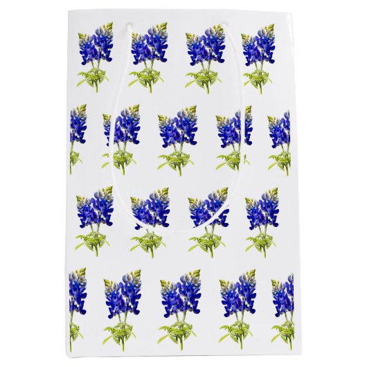 Delikate Texas Bluebonnets auf Weiß, Mittlere Geschenktüte (Vorderseite)