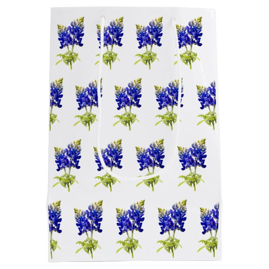 Delikate Texas Bluebonnets auf Weiß, Mittlere Geschenktüte (Rückseite)