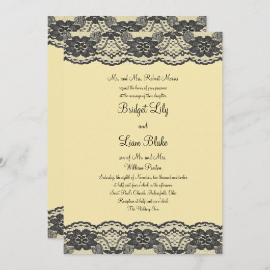 Delikate und Lacy Wedding Einladung (gelb) (Vorne/Hinten)