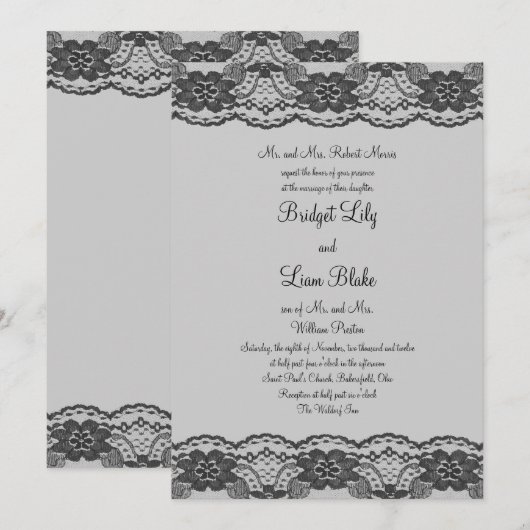 Delikate und Lacy Wedding Einladung (grau) (Vorne/Hinten)