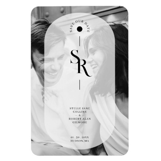 Delikate Vellum Transparency Schwarz-weiß Initials Magnet (Vertikal)