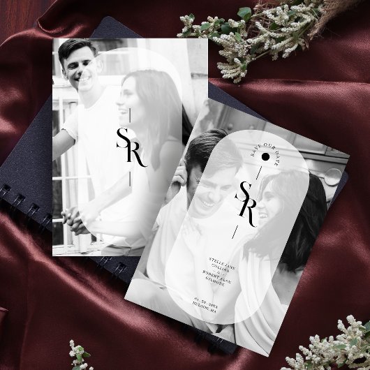 Delikate Vellum Transparency Schwarz-weiß Initials Save The Date