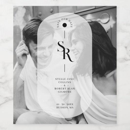 Delikate Vellum Transparenz Elegantes Schwarz & We Weinetikett (Einzelnes Label)