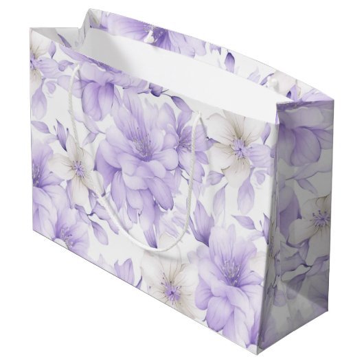 Delikate Violett-Blumen Große Geschenktüte (Rückseite Schrägansicht)