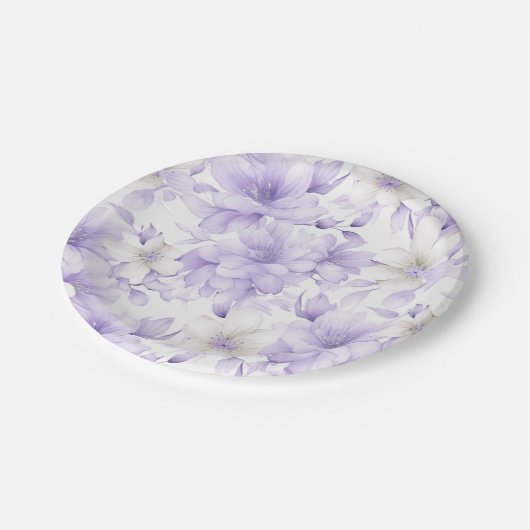 Delikate Violett-Blumen Pappteller (Schrägansicht)