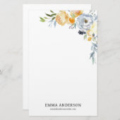 Delikate Wasserfarbe Apricot & Dusty Blauer Blumen Briefpapier (Vorne/Hinten)