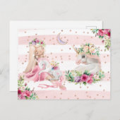 Delikate Wasserfarbe Ballerina und Einhorn Postkarte (Vorne/Hinten)