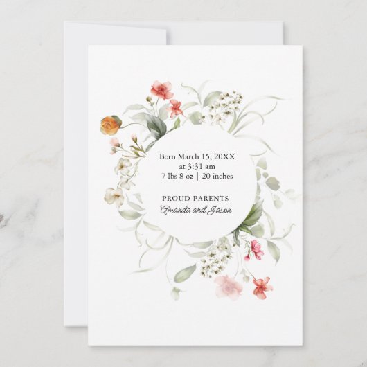 Delikate Wasserfarbe Blumenankündigung Einladung (Rückseite)