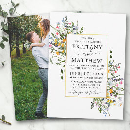 Delikate Wasserfarben Wildblumen Foto Gold Hochzei Einladung