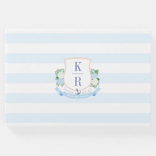 Delikate Watercolor Coastal Monogram Wedding Gästebuch (Vorderseite)