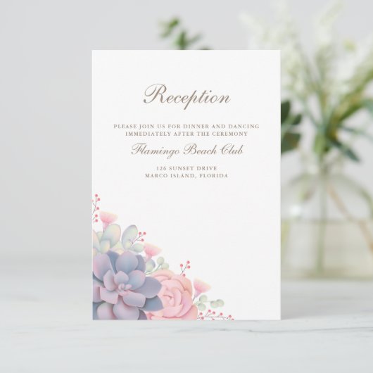 Delikate Watercolor Frühlingssukkulente Hochzeit Begleitkarte (Stehend Vorderseite)