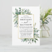 Delikate Watercolor Grüne Foto Gold Wedding Einladung (Stehend Vorderseite)