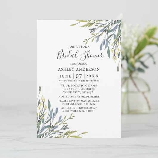 Delikate Watercolor Grüne Sage Grüne Dusche Einladung (Stehend Vorderseite)