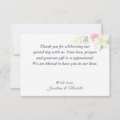 Delikate, weich rosa Blume Grüne Hochzeit Dankeskarte (Rückseite)