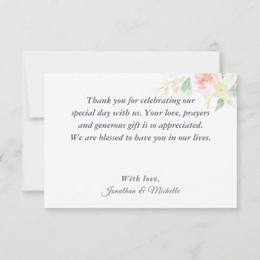 Delikate, weich rosa Blume Grüne Hochzeit Dankeskarte (Rückseite)