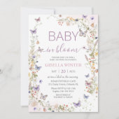 Delikate weiche Wildblume Schmetterlinge Baby in B Einladung (Vorderseite)