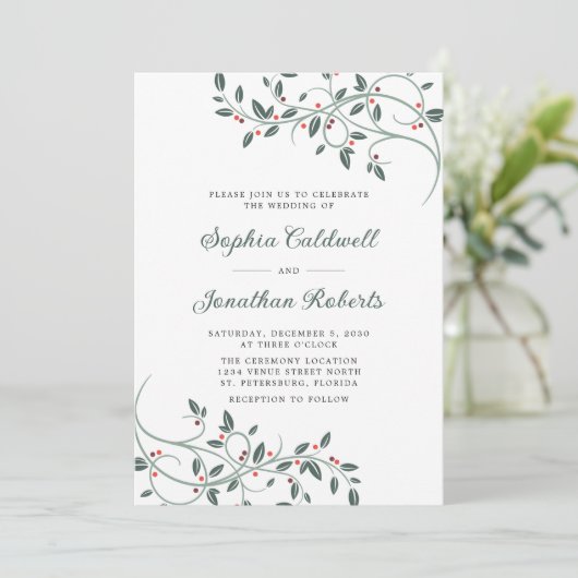 Delikate Weihnachtsbotanicals QR Code Hochzeit Einladung (Stehend Vorderseite)