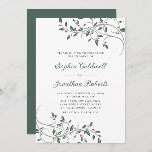 Delikate Weihnachtsbotanicals QR Code Hochzeit Einladung (Vorne/Hinten)