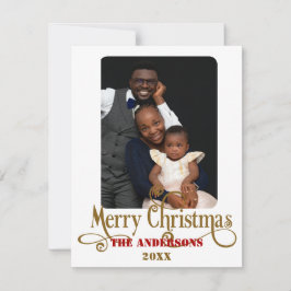 Delikate Weihnachtskarte Gold und Rotes Foto Feiertagskarte