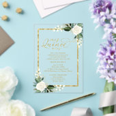 Delikate Weiß und Gold Blumenquinceñera Acryleinladungen (In Situ (Hochzeit))