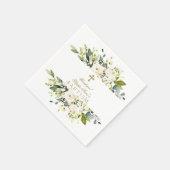 Delikate Weißcreme-Blume Goldkreuz-Taufe Serviette (Ecke)