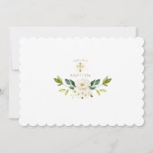 Delikate weiße Blume Foto Girl Gold Taufe Einladung (Rückseite)